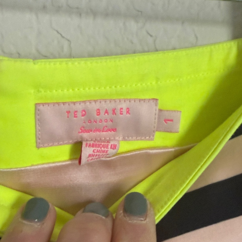 Ted Baker Neon Yellow and Black Striped Pencil Skirt - Picture 4 of 8